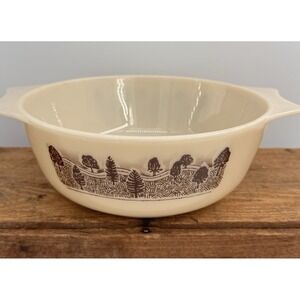 Vintage Pyrex England Woodland Brown Handled Casserole Serving Bowl 9" Rustic